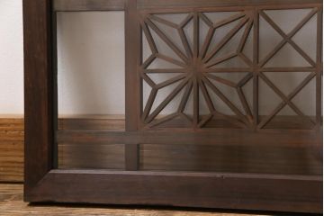 アンティーク雑貨 昭和初期 組子入り 角麻 モダンなガラス欄間(明かり取り、明り取り)(1)