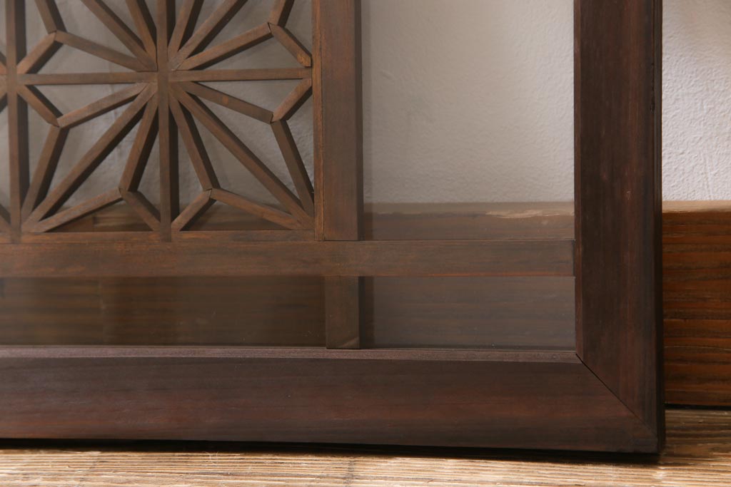 アンティーク雑貨 昭和初期 組子入り 角麻 モダンなガラス欄間(明かり取り、明り取り)(1)