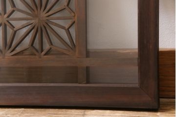 アンティーク雑貨 昭和初期 組子入り 角麻 モダンなガラス欄間(明かり取り、明り取り)(1)