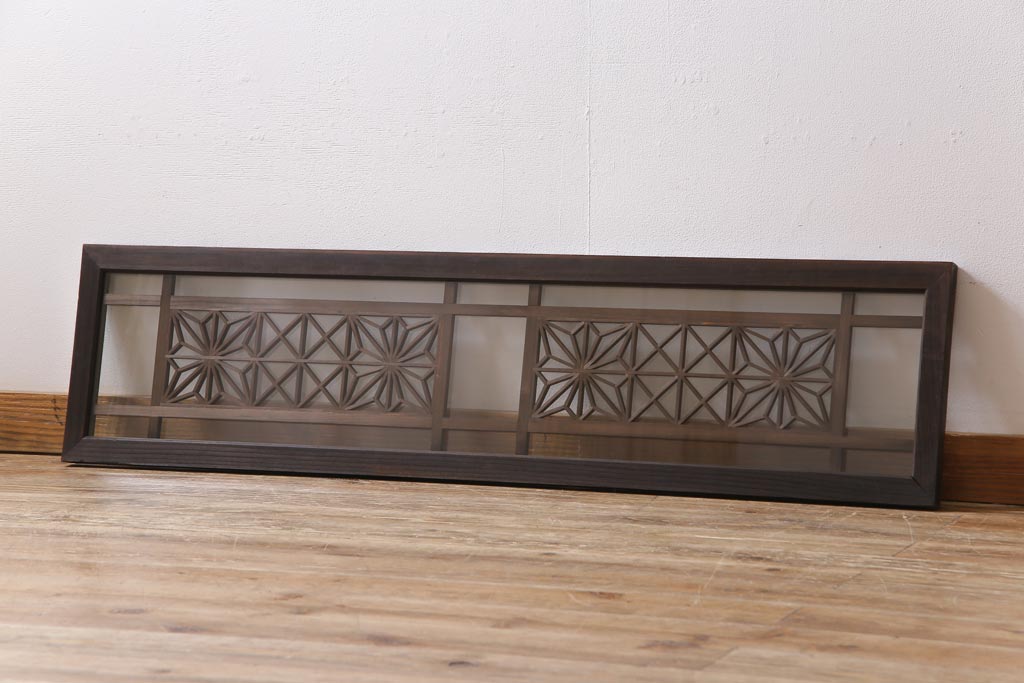 アンティーク雑貨 昭和初期 組子入り 角麻 モダンなガラス欄間(明かり取り、明り取り)(2)