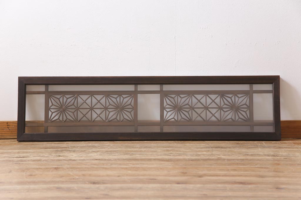 アンティーク雑貨 昭和初期 組子入り 角麻 モダンなガラス欄間(明かり取り、明り取り)(2)