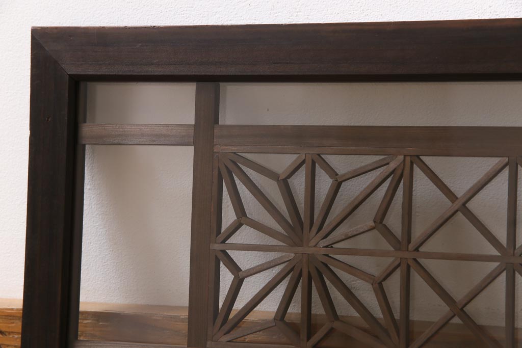 アンティーク雑貨 昭和初期 組子入り 角麻 モダンなガラス欄間(明かり取り、明り取り)(2)