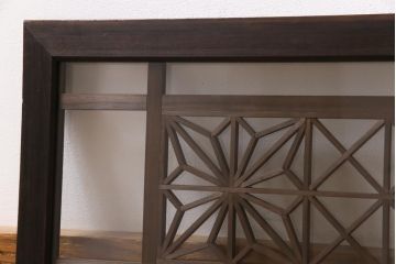 アンティーク雑貨 昭和初期 組子入り 角麻 モダンなガラス欄間(明かり取り、明り取り)(2)