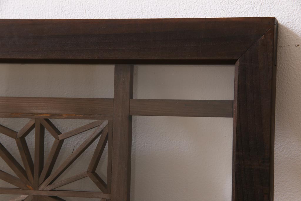 アンティーク雑貨 昭和初期 組子入り 角麻 モダンなガラス欄間(明かり取り、明り取り)(2)