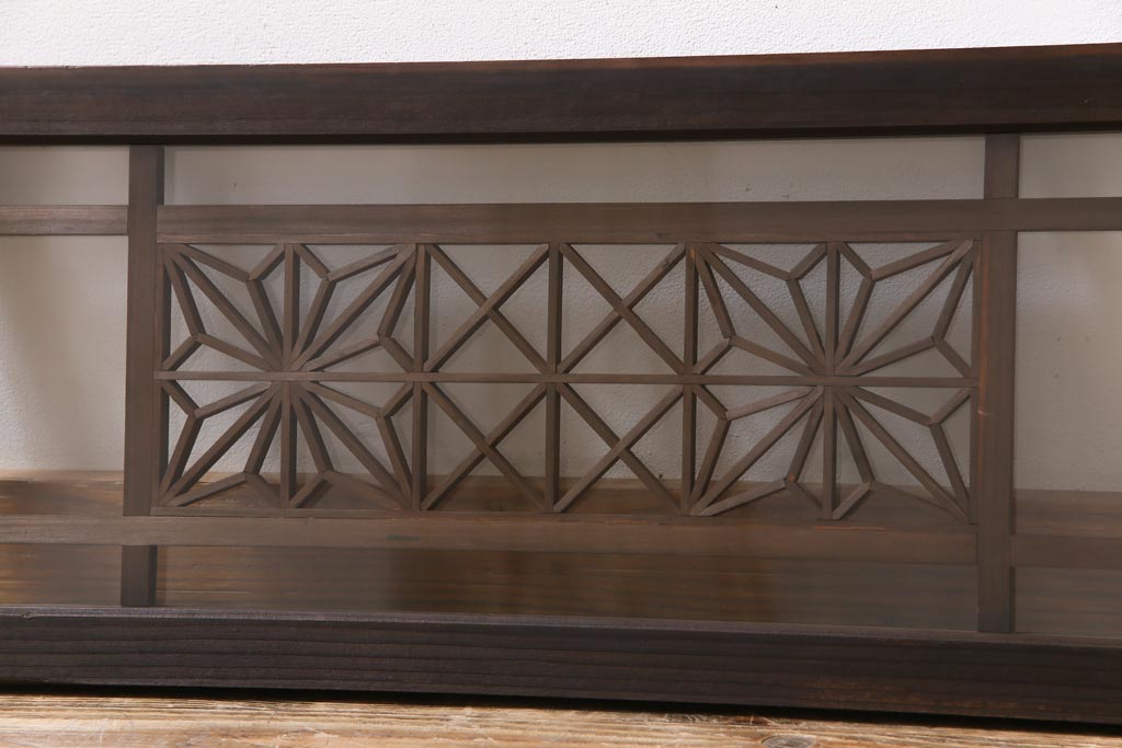 アンティーク雑貨 昭和初期 組子入り 角麻 モダンなガラス欄間(明かり取り、明り取り)(2)