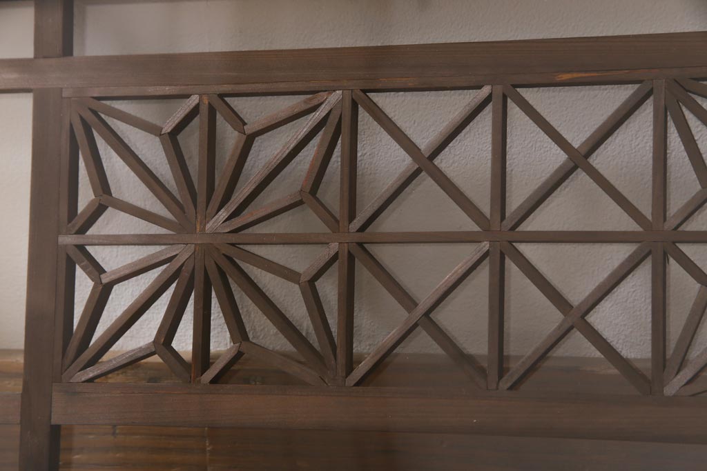 アンティーク雑貨 昭和初期 組子入り 角麻 モダンなガラス欄間(明かり取り、明り取り)(2)