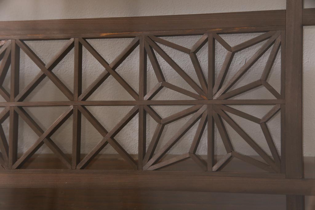 アンティーク雑貨 昭和初期 組子入り 角麻 モダンなガラス欄間(明かり取り、明り取り)(2)