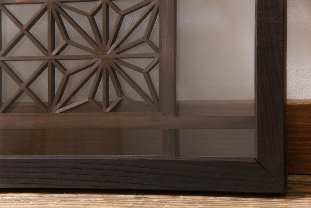 アンティーク雑貨 昭和初期 組子入り 角麻 モダンなガラス欄間(明かり取り、明り取り)(2)