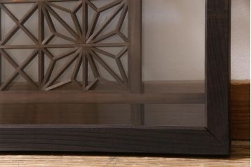 アンティーク雑貨 昭和初期 組子入り 角麻 モダンなガラス欄間(明かり取り、明り取り)(2)