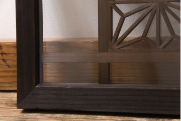 アンティーク雑貨 昭和初期 組子入り 角麻 モダンなガラス欄間(明かり取り、明り取り)(2)