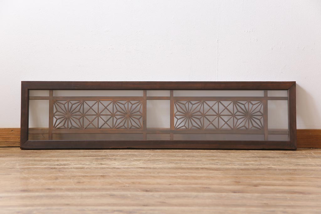 アンティーク雑貨 昭和初期 組子入り 角麻 モダンなガラス欄間(明かり取り、明り取り)(2)