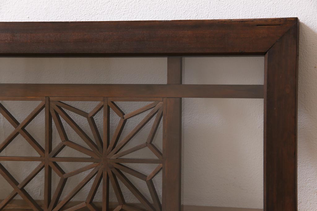 アンティーク雑貨 昭和初期 組子入り 角麻 モダンなガラス欄間(明かり取り、明り取り)(2)