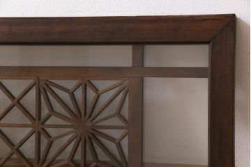 アンティーク雑貨 昭和初期 組子入り 角麻 モダンなガラス欄間(明かり取り、明り取り)(2)