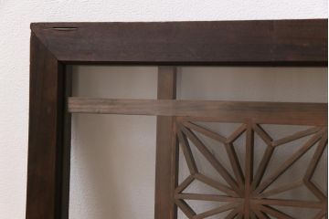 アンティーク雑貨 昭和初期 組子入り 角麻 モダンなガラス欄間(明かり取り、明り取り)(2)