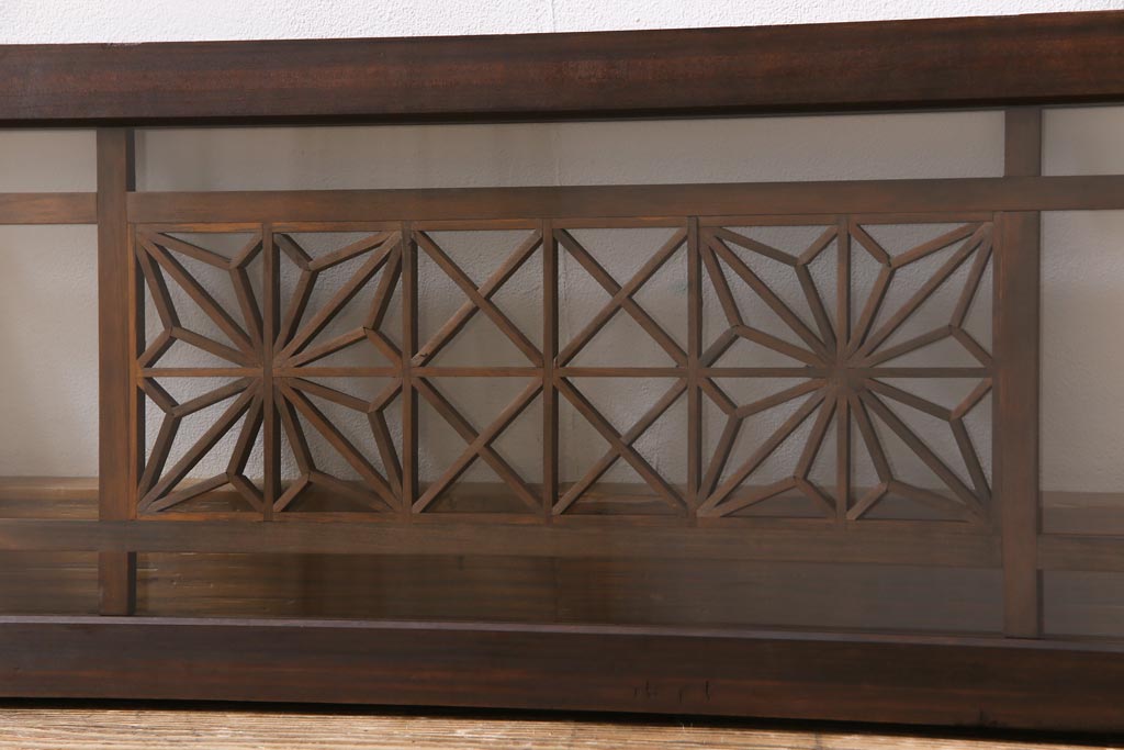 アンティーク雑貨 昭和初期 組子入り 角麻 モダンなガラス欄間(明かり取り、明り取り)(2)