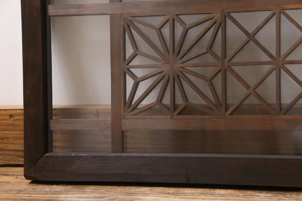 アンティーク雑貨 昭和初期 組子入り 角麻 モダンなガラス欄間(明かり取り、明り取り)(2)