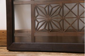 アンティーク雑貨 昭和初期 組子入り 角麻 モダンなガラス欄間(明かり取り、明り取り)(2)