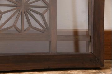 アンティーク雑貨 昭和初期 組子入り 角麻 モダンなガラス欄間(明かり取り、明り取り)(2)