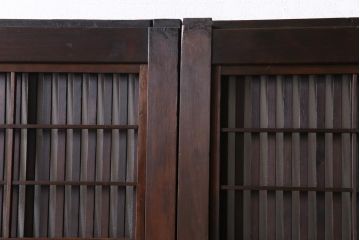 昭和初期　幅広　腰板ケヤキ材　障子枠の付いた格子帯戸(ガラス帯戸、引き戸、建具)2枚セット
