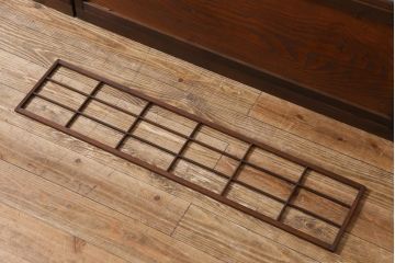 昭和初期　幅広　腰板ケヤキ材　障子枠の付いた格子帯戸(ガラス帯戸、引き戸、建具)2枚セット