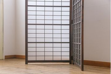 和製アンティーク　すりガラス入り　リメイク　古い建具を使った和モダンな雰囲気漂う衝立(パーテーション、つい立、仕切り戸)(R-032722)