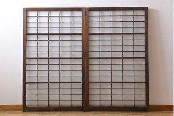 和製アンティーク　すりガラス入り　リメイク　古い建具を使った和モダンな雰囲気漂う衝立(パーテーション、つい立、仕切り戸)(R-032722)