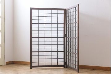 和製アンティーク　すりガラス入り　リメイク　古い建具を使った和モダンな雰囲気漂う衝立(パーテーション、つい立、仕切り戸)(R-032722)