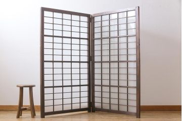 和製アンティーク　すりガラス入り　リメイク　古い建具を使った和モダンな雰囲気漂う衝立(パーテーション、つい立、仕切り戸)(R-032722)