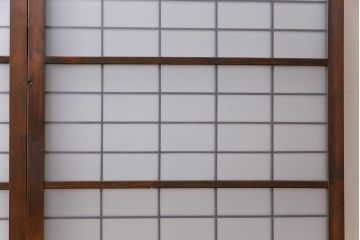 和製アンティーク　すりガラス入り　リメイク　古い建具を使った和モダンな雰囲気漂う衝立(パーテーション、つい立、仕切り戸)(R-032722)