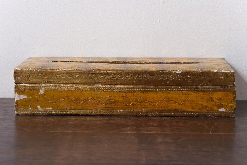 アンティーク雑貨　アンティーク　イタリア伝統工芸　フローレンタイン　エキゾチックな装飾が目を引くティッシュボックス(ティッシュケース、木箱)