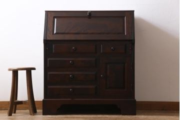 中古美品　北海道民芸家具　上質な作りが魅力のライティングビューロー(机、引き出し)(定価約34万円)