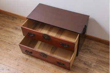 アンティーク家具　和製アンティーク　前面ヒノキ材　無骨な風合いが魅力の会津箪笥(箪笥ローボード、衣装箪笥)