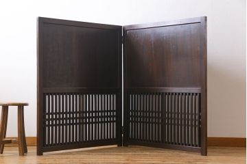 和製アンティーク　明治大正期　すりガラス入り　古い建具を使った風情あふれるリメイク衝立(パーテーション)