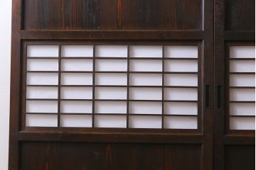和製アンティーク　味わい深い風合いが魅力の障子帯戸2枚セット(格子戸、板戸、引き戸、建具)