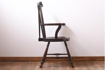 中古　九州民芸家具　ケヤキ材　漆塗り　こだわりを感じるウィンザーチェア(ワークチェア、アームチェア、ウインザーチェア)(1)