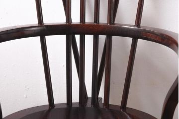 中古　九州民芸家具　ケヤキ材　漆塗り　こだわりを感じるウィンザーチェア(ワークチェア、アームチェア、ウインザーチェア)(1)