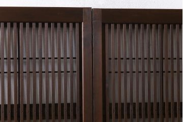 昭和レトロ　変わり花菱ガラス　裏障子枠付き　細い桟が涼しげな格子戸(ガラス帯戸、引き戸、建具)2枚セット