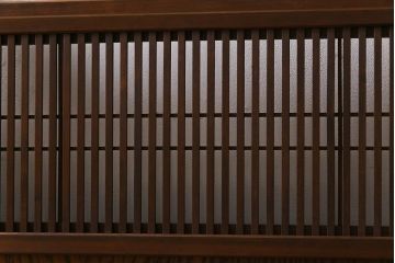 昭和レトロ　変わり花菱ガラス　裏障子枠付き　細い桟が涼しげな格子戸(ガラス帯戸、引き戸、建具)2枚セット