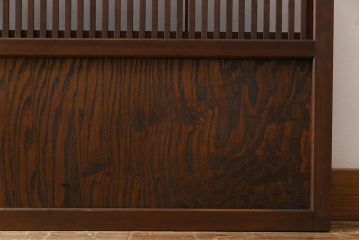 昭和レトロ　変わり花菱ガラス　裏障子枠付き　細い桟が涼しげな格子戸(ガラス帯戸、引き戸、建具)2枚セット