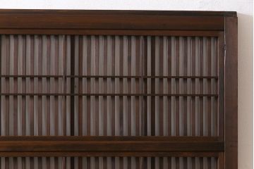 昭和レトロ　変わり花菱ガラス　裏障子枠付き　細い桟が涼しげな格子戸(ガラス帯戸、引き戸、建具)2枚セット