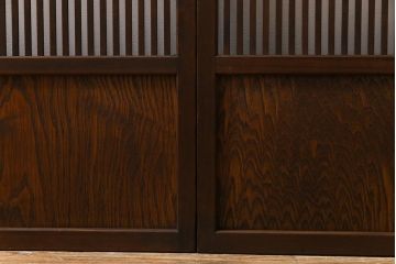 昭和初期　市松模様ガラス　和モダンな雰囲気高まる格子戸(ガラス帯戸、引き戸、建具)2枚セット