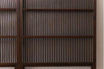 昭和初期　市松模様ガラス　和モダンな雰囲気高まる格子戸(ガラス帯戸、引き戸、建具)2枚セット