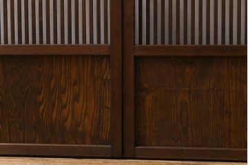 昭和初期　市松模様ガラス　和モダンな雰囲気高まる格子戸(ガラス帯戸、引き戸、建具)2枚セット