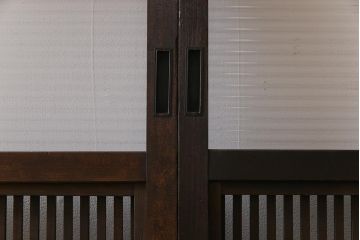 モールガラス　裏障子枠付き　落ち着いた色合いが魅力的な格子戸(ガラス帯戸、引き戸、建具)3枚セット