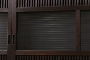 モールガラス　裏障子枠付き　落ち着いた色合いが魅力的な格子戸(ガラス帯戸、引き戸、建具)3枚セット