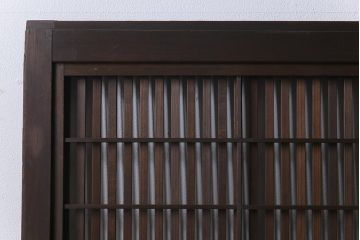 モールガラス　裏障子枠付き　落ち着いた色合いが魅力的な格子戸(ガラス帯戸、引き戸、建具)3枚セット