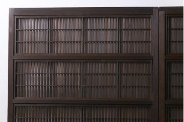 モールガラス　裏障子枠付き　落ち着いた色合いが魅力的な格子戸(ガラス帯戸、引き戸、建具)3枚セット