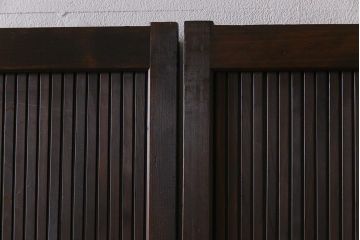 高級品!　変わり花菱ガラス　ヒノキ柾目材　細い桟が並んだ上品な万本格子戸(引き戸、ガラス帯戸、建具)4枚セット