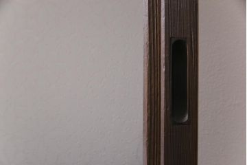 高級品!　変わり花菱ガラス　ヒノキ柾目材　細い桟が並んだ上品な万本格子戸(引き戸、ガラス帯戸、建具)4枚セット