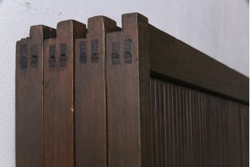 高級品!　変わり花菱ガラス　ヒノキ柾目材　細い桟が並んだ上品な万本格子戸(引き戸、ガラス帯戸、建具)4枚セット